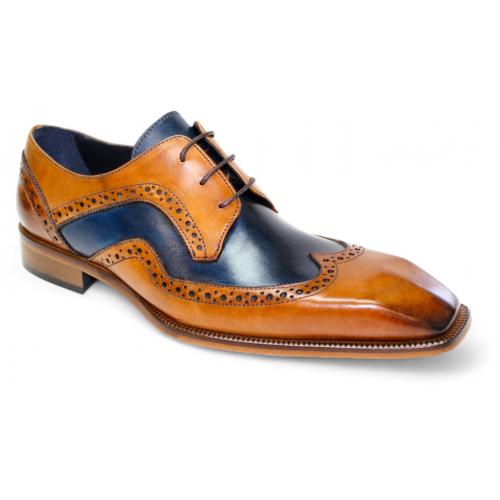 Duca Di Matiste "Saranno" Cognac/Navy Genuine Italian Calf Leather Lace-Up Dress Shoes.